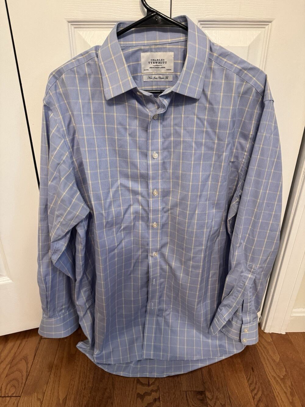 Charles Tyrwhitt Dress Shirt 16.5/34 Non Iron Blue Yellow Check 100% Cotton